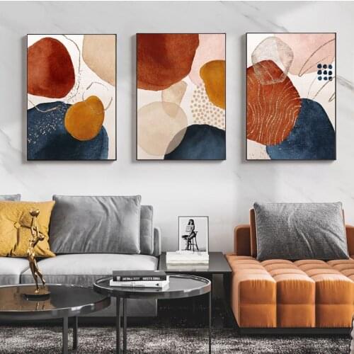 Abstract Geometric Line Orange Watercolor Boho Wall Poster Print Nordic Canvas Painting Art Pictures Living Room Home Decor