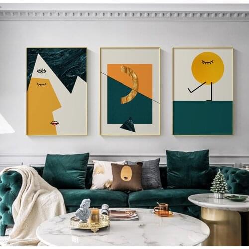 Abstract Half Awake Canvas Painting Yellow Green Posters and Print Minimalist Wall Art Pictures For Living Room Bedroom Decor