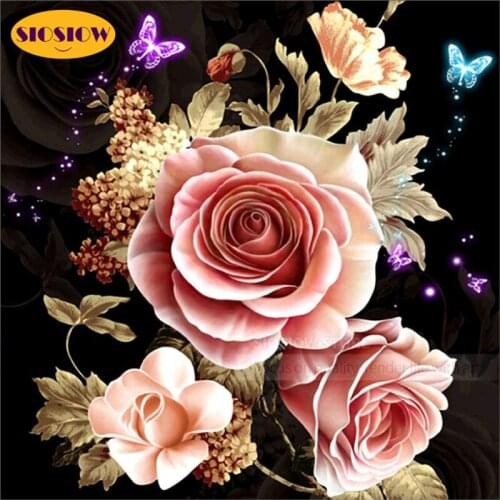 DIY 5D Diamond Painting Pink Flower Rose Butterfly Full Square Drill 3D Diamand Painting Roses Embroidery Home Decor Women Gifts