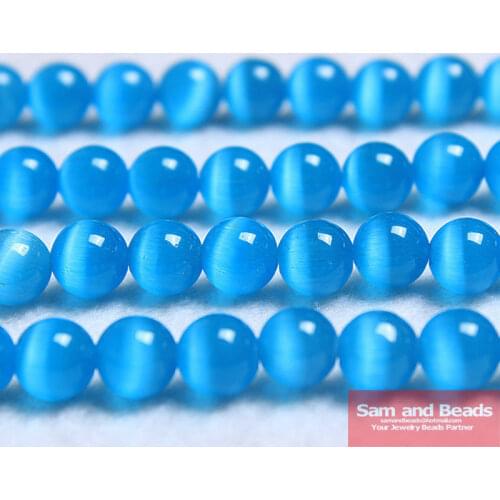 Free Shipping Natural Moon Stone Beads ,Opal Lake Blue Cat Eye Round Loose Beads 16" Strand 6 8 10 12 MM Pick Size CEB07