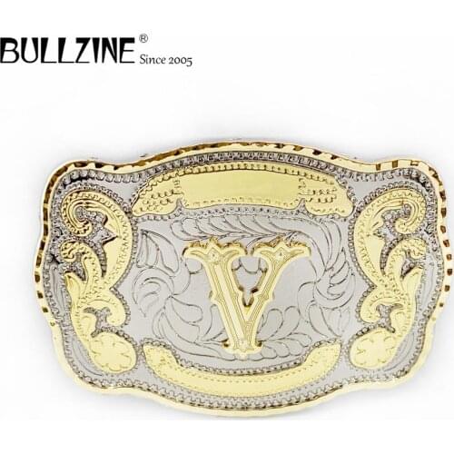 Bullzine zinc alloy 26 letters belt buckle FP-03732-V double color belt buckle LUXURIOUS jeans gift belt buckle DROP SHIPPING