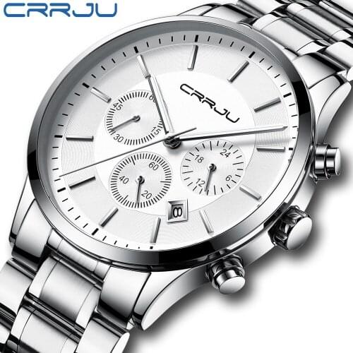 2019 top Brand CRRJU Fashion Sports Men Watch Luxury Stainless Steel Wrist Watch Chronograph Waterproof Relogio Masculino