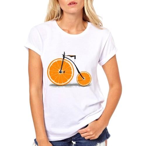 Summer Funny fruit bicycles print t-shirt Women Casual O-neck Tee Tops Womens t shirt Clothing Blusas Femininas