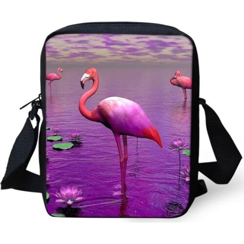 HaoYun Fashion Womens Messenger Bags Flower Flamingos Pattern Kids Shoulder Bags Kawaii Animal Painting Girls Mini Flaps Bags