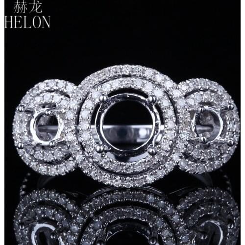 HELON Round 5mm -6.75mm&4mm Solid 14K White Gold 0.6ct Genuine Natural Diamonds Semi Mount Engagement Women Jewelry Diamond Ring