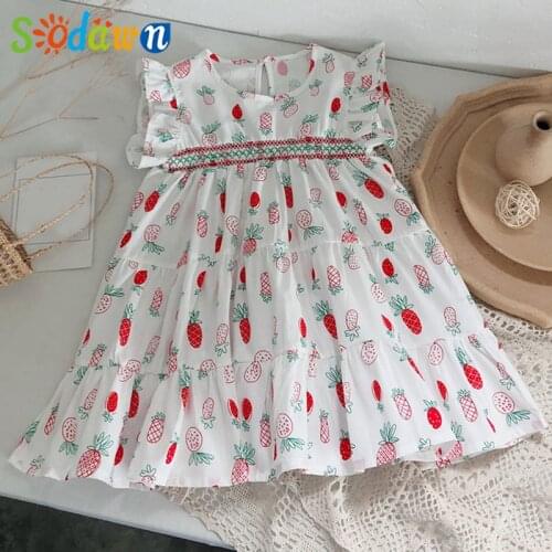 Sodawn Summer White Printed Pattern Dress For Girls Sundress Beach Dress Childrens Dresses Girl Clothing