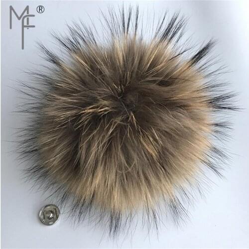 Magicfur - 50PCS 15cm 6" Real Raccoon Fur Ball Pompom With Snap Button For For Winter Beanies Scarf DIY Accessories