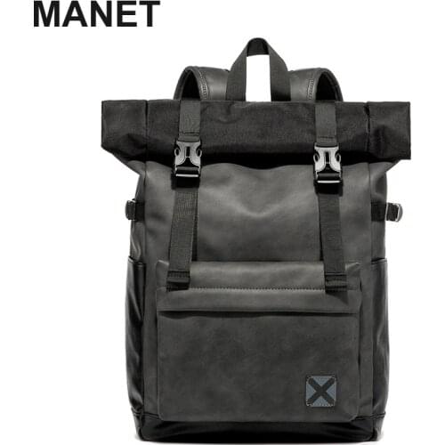 MANET Brand Men Backpack Laptop Women Vintage Rucksack Teenager Travel Lady College School Large-Capacity Leather Travel Backbag