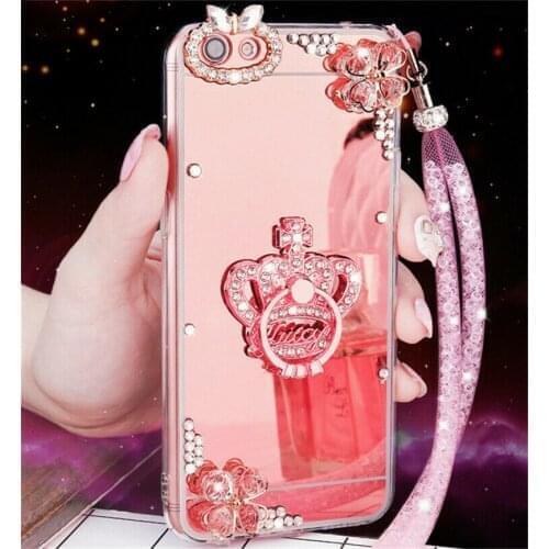 LaMaDiaa 3D Girls' Mirror Bling Diamond Rhinestone Ring Holder Stand Phone Soft Case Cover For iPhone 11 12 Pro Max XR 7 8 Plus