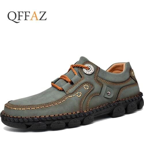 QFFAZ New Spring Men Casual Shoes Handmade Leather Loafers Outdoor Mens Shoes Quality Split Leather Flat Moccasins Men Sneakers