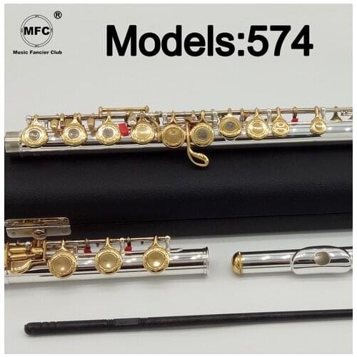Music Fancier Club Flute 574 Engraving Hand Carved Keys Gold Plating Flutes B Leg Open Holes 17 Gold Keys