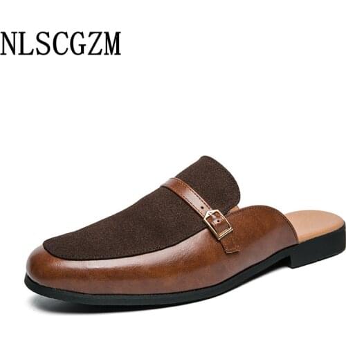 Mules Men Slippers Leather Slippers Men Summer 2021 Slippers for Men Casual Luxury Designer Shoes Zapato De Vestir De Los Hombre