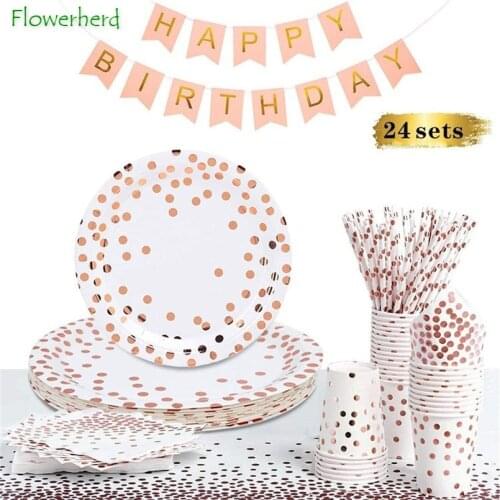 Thicken Golden Dots Disposable Tableware Set Birthday Party Decorations Party Supplies Wedding Picnic Paper Plates Baby Shower