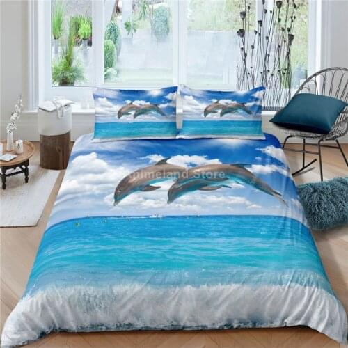 New Dolphin Bedding Set Animal 3d Print Bed Linen Quilt Home Textile Queen King Size Kids Fantasy Room Decor Duvet Cover Set