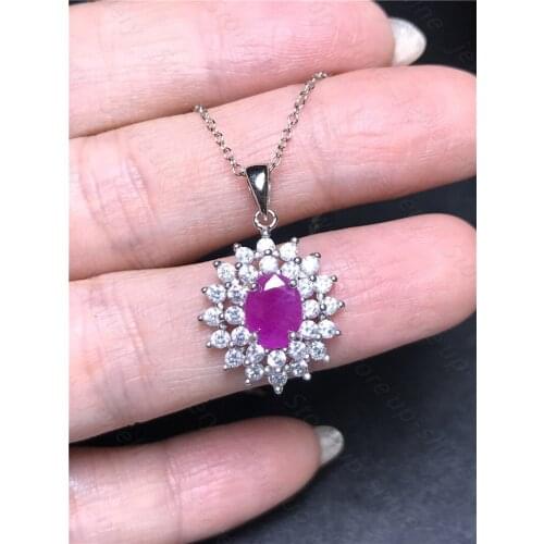 New Natural Ruby Pendant 925 Silver Lady Pendant Simple and Small Daily Style