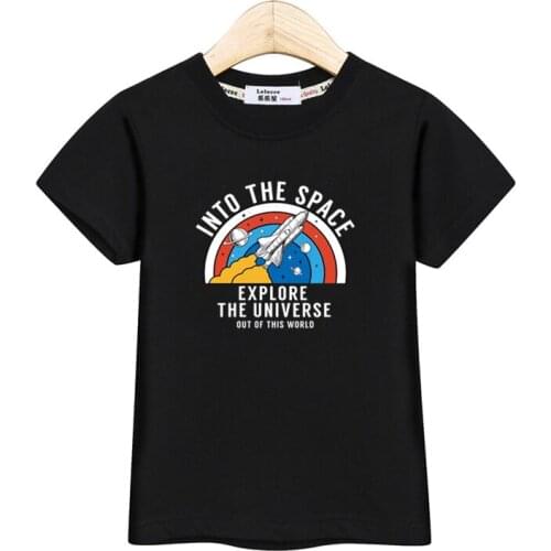 Baby boys space shuttle t-shirt Lolocee kid summer tops boy short sleeve cotton shirt space rocket cartoon tees