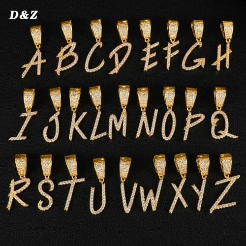 D&Z Brush Font Letters Name Necklaces&Pendant Cubic Zirconia Full Iced Out For Men HipHop Jewelry Gift
