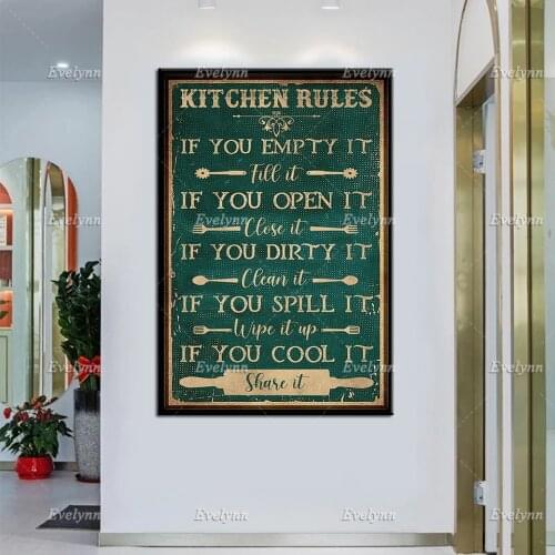 Kitchen Rules If You Empty Fill It Retro Poster Chef Cooking Wall Art Print Kitchen Living Home Decor Canvas Unique Gift