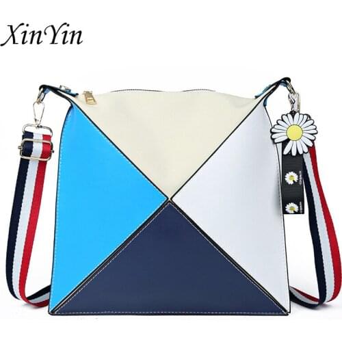 Stitching mini diamond plaid square bag women designer shoulder handbag purses leather lady messenger bags hit color crossbody