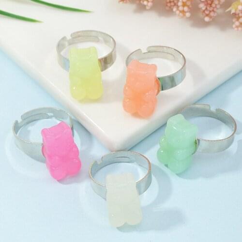 Hot Fashion Resin Gummy Bear Adjustable Finger Rings for Women Girl DIY Cartoon Animal Bear Rings Creative Anillos Jewelry Gifts