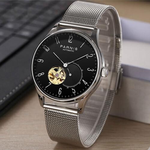 Luxury Dress Mechanical Men Watches Sapphire Glass Hollow Dial 42mm Polished Case Mental Strap 5 ATM