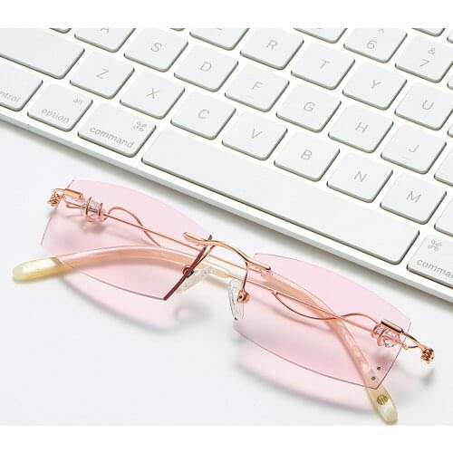 Luxury Diamond Cut Reading Glasses Women Rimless Rose Gold Alloy Ultralight Grace Anti Blu Anti Faitgue +1 +1.5 +2 +2.5 +3 to +4