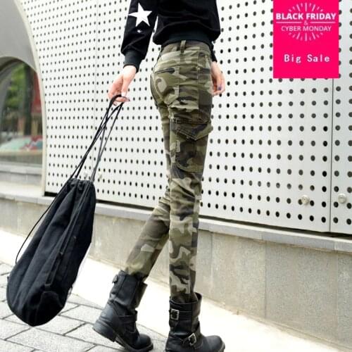 Silky elastic pencil Camouflage pants military Women Camouflage slim trousers skinny pants four seasons thin paragraph