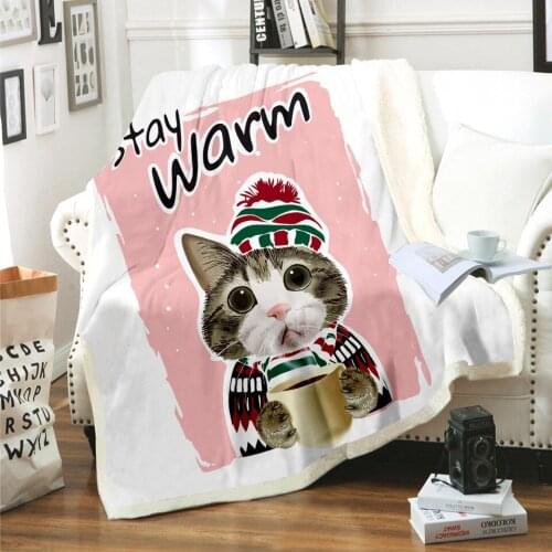3D New Uniform Cat printed Wool Blanket Picnic Extra Thick Fashion Sheets Cute Cat Dog Pet Children Sherpa Throw Blankets