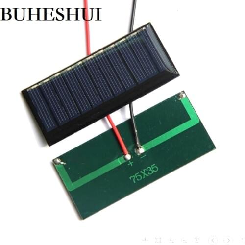 BUHESHUI 5.5V 60MA Solar Panel+Cable/Wire DIY Solar Cell Charger For 3.7V Battery 75*35MM Study Polycrystalline 100Pcs Wholesale