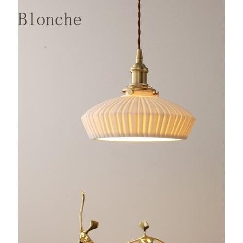 Modern White Ceramic Pendant Lamp Brass Light Hotel Restaurant Bar Cafe Living Bedroom Porch Creative Porcelain Hanging Lighting