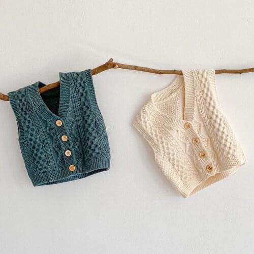 2021 Spring baby boys and girls knitting sleeveless cardigans Infants casual rhombus vests