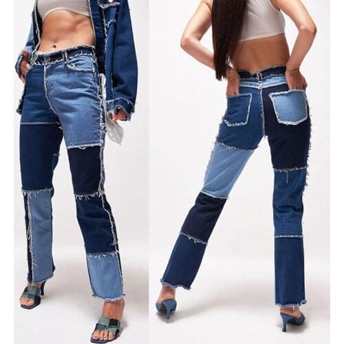 2021 Fashion Jeans Woman Patchwork High Waist Straight Leg Pants Streetwear Womens Jeans Bottoms Trousers Contrast Stitch Pants