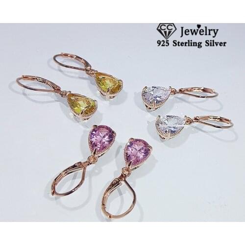 S925 Womens Silver Dangle Earrings Water Drop Shine Stone Cubic Zirconia Wedding Fine Jewelry Drop Earring Accessories CCE624