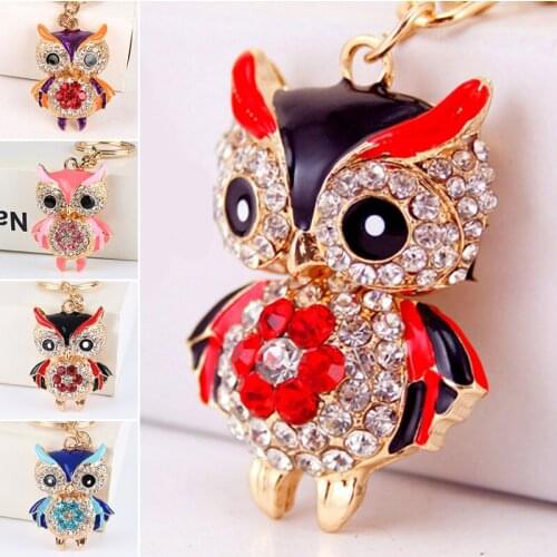 Owl Keychain For Women Shiny Crystal Rhinestone Owl Pendant Keyring Ladies Car Bag Charm Gifts Key Holder Jewelry Accessories