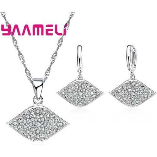 Brand Design Cute CZ Zircon Pendant Necklaces Earrings Sets For Women 925 Sterling Silver Wedding Crystal Jewelery Bijoux Femme