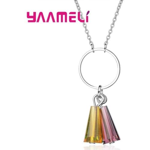 Novelty Women Bohemia Necklace Jewelry 925 Sterling Silver Rainbow Colored Windbell Charms Wedding Party Accessories