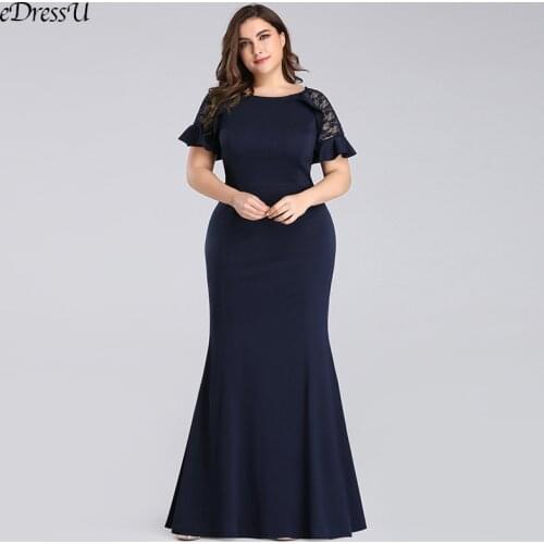 Plus Size Formal Dress Elegant Ruffle Sleeves Dress Full Length Evening Dress Vestido Robe de Soiree O-Neck Prom Dress EP-07768