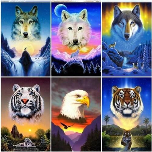Animal Diamond Painting Wolf Tiger Full Drill Square 5D DIY Diamond Mosaic Embroidery Scenery Picture Home Decoration