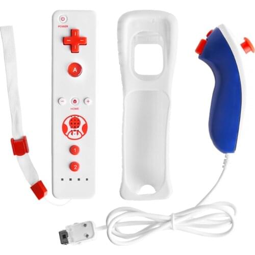 2 in 1 for Nintendo Wii Nunchuk Built-in Motion Plus Wireless Remote Gamepad Controller Joypad with Silicone Case Motion Sensor