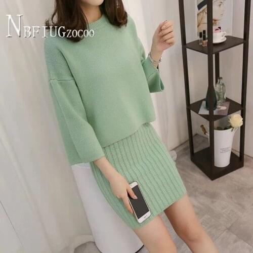 2020 Fashion Korean Loose Knitting Women Sets Sweater And Dress Female Sets