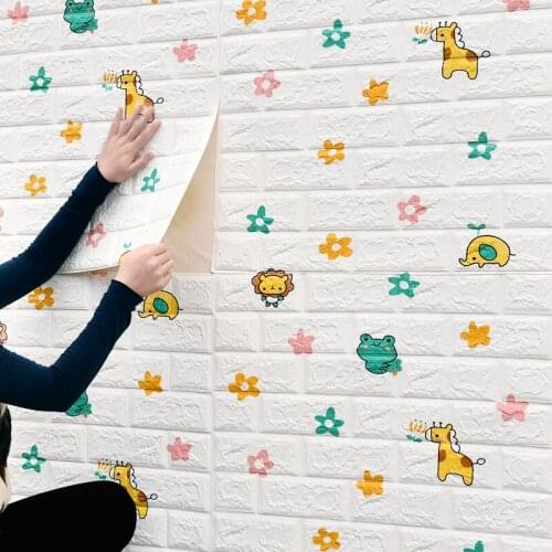 1pcs 3D Brick Wall Stickers Cartoon Animal Pattern Wallpaper DIY Self-adhesive Waterproof PE Foam Childrens Room Decoration