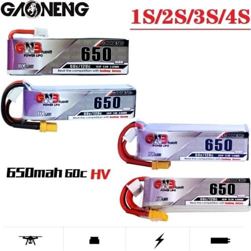 2PCS Gaoneng GNB HV 1S 2S 3S 4S Lipo Battery 650mAh 60C/120C With PH2.0 XT30 Plug For Emax Tinyhawk Kingkong LDARC TINY Drone