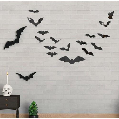 Halloween Acrylic Mirror Stickers 3D Bats Ghost Shaped Wallpaper Self Adhesive Wall Decals Home Living Room Decoration