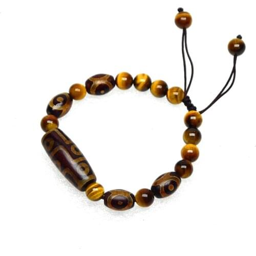 Tibet 9eyes Valuable Maroon 12*30mm Agate DZI Natural Tiger eye Stone Bracelet men&women`s jewelry woven bracelet Free Shipping