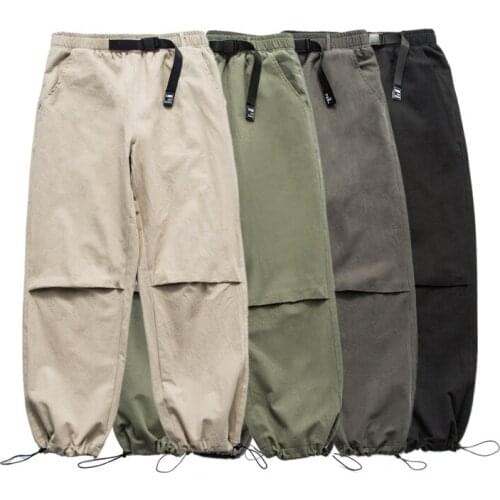 Kz996 Japan Style Cargo Pants Basic Loose Tie-Feet Fashion Outdoor Trendy Sport Casual Belt Youth Vintage Male Clothing Trouser