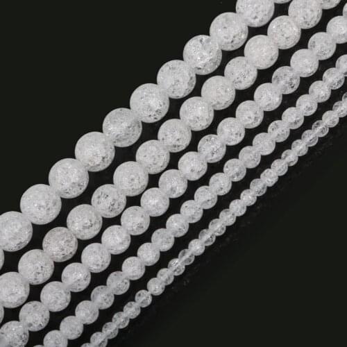 Free Shipping Natural White Snow Cracked Crystal Stone Beads 15" Strand 4 6 8 10 12 MM Pick Size For Jewelry Making