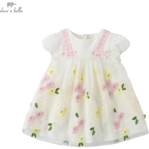 DB16622 dave bella summer baby girls cute bow floral embroidery dress children fashion party dress kids infant lolita clothes