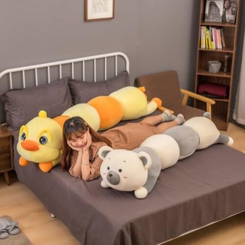 80cm-120cm Creative Chicken Plush Long Pillow Toys Soft Stuffed Cartoon Animal Bear Doll Sofa Bed Sleeping Pillow Cushion Gifts