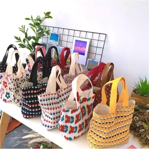 Women Canvas Handbag Flower Print Casual Large Capacity Female Shoulder Bag Fashion Diamond Cotton Fashion Clutch Cute Purse