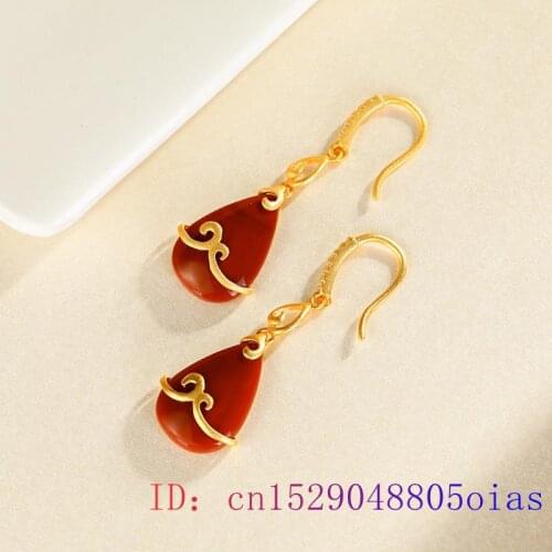 Red Jade Water drop Earrings Chalcedony Gifts Crystal Jewelry Zircon Natural Charm Gemstone Amulet 925 Silver Fashion Women